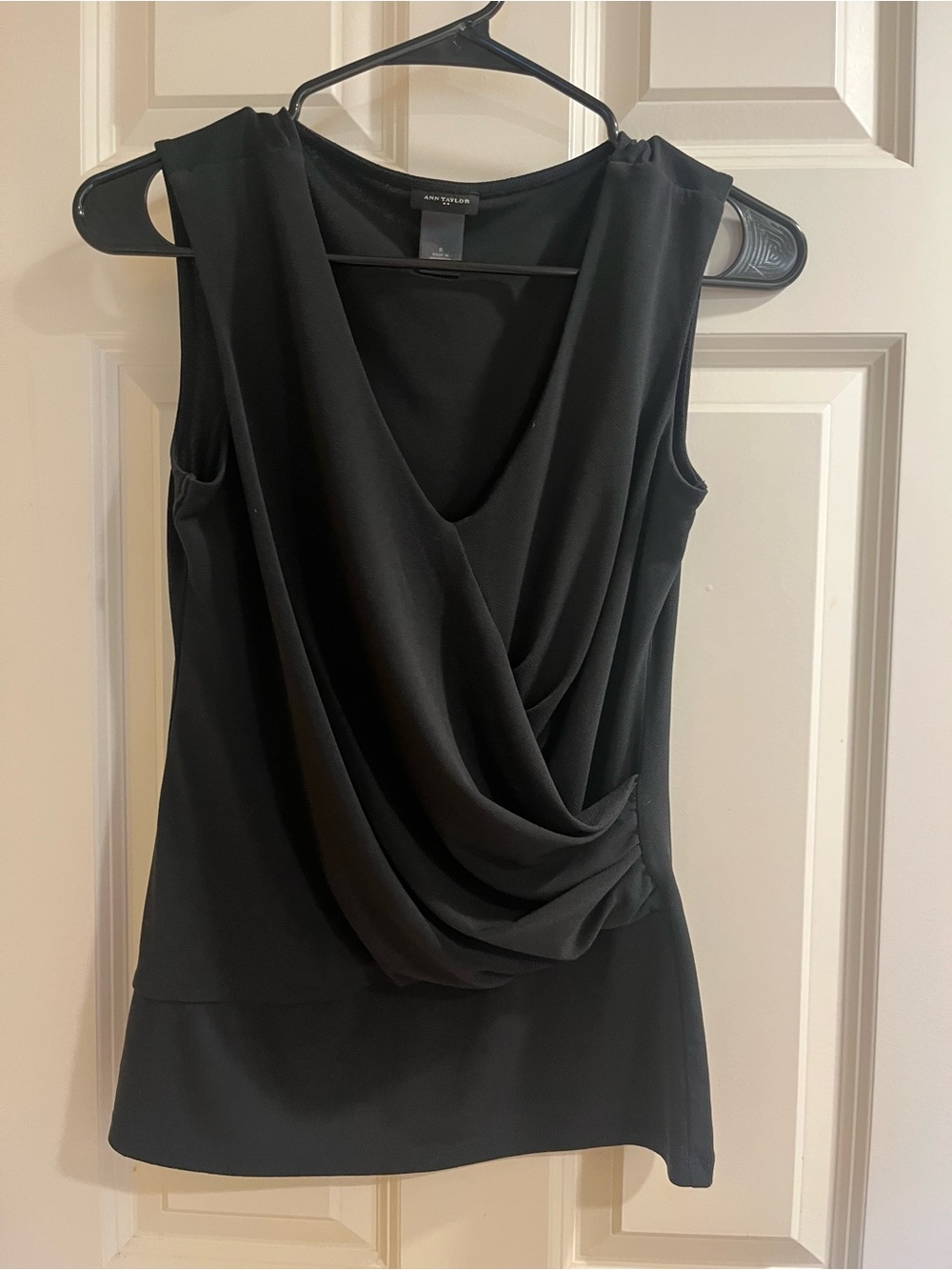 Ann Taylor Black Sleeveless Draped Front Top